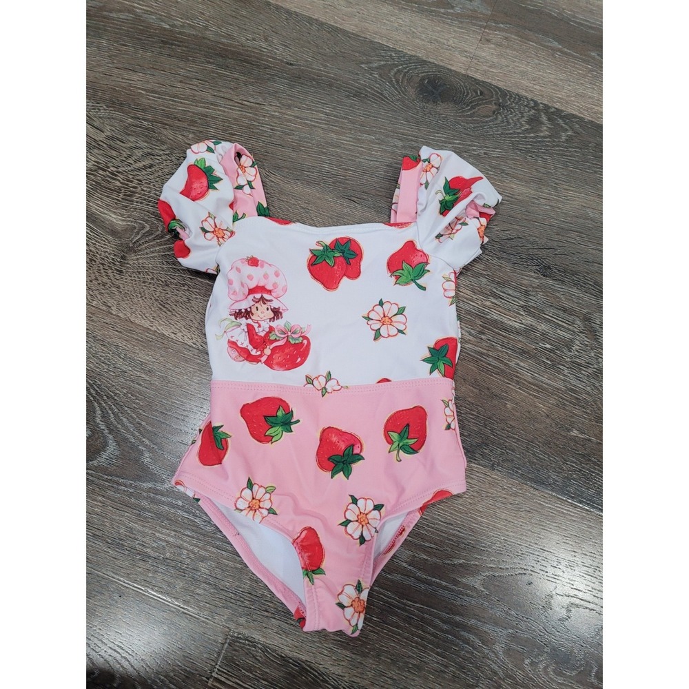 Strawberry Shortcake Swimsuit Toddler Girls 3T‎ One Piece Ruffles Pink White #3